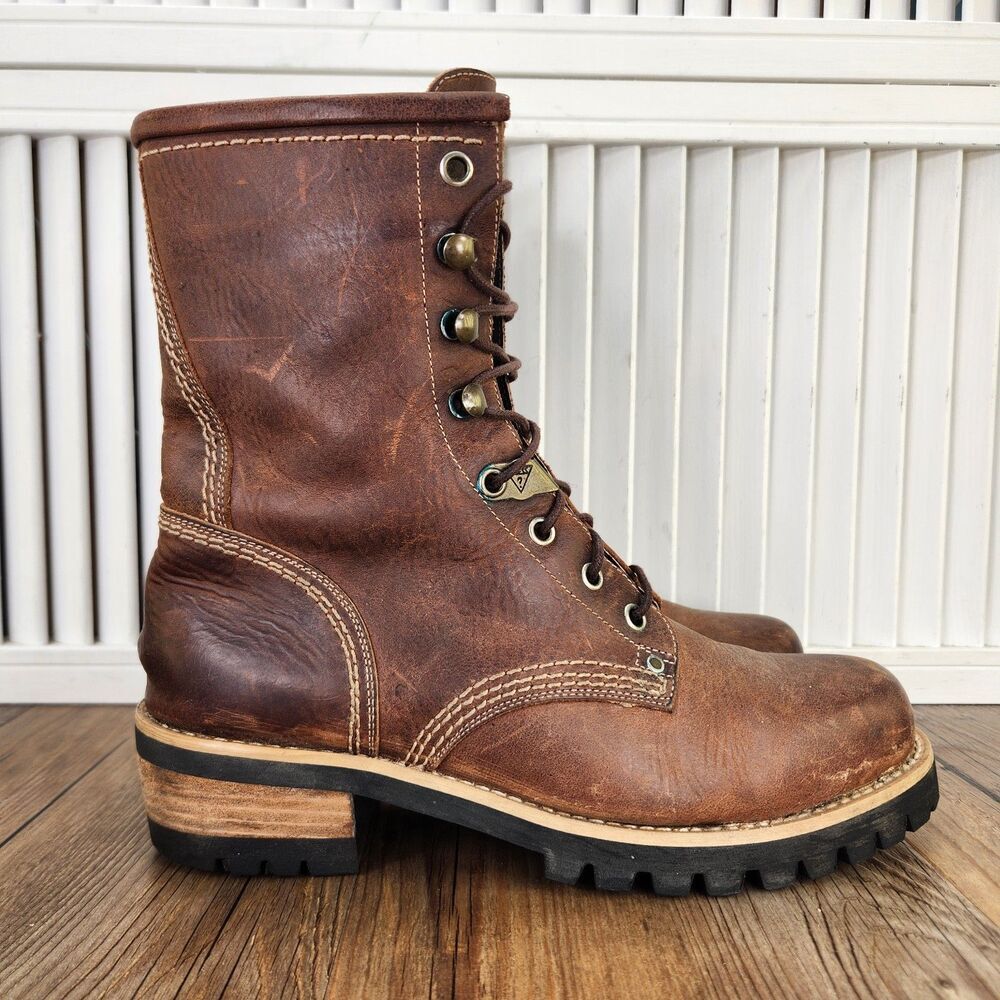 VTG Guess by Georges Marciano Logger Boots Womens Size 7.5 Brown Leather Lace Up